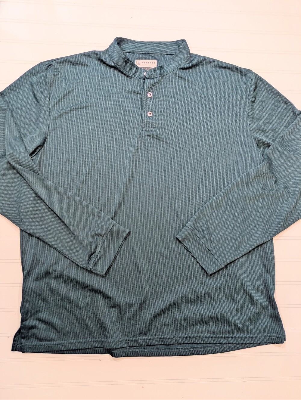 PGA Tour Green Band Collar Long Sleeved Golf Shirt - Picture 1 of 5